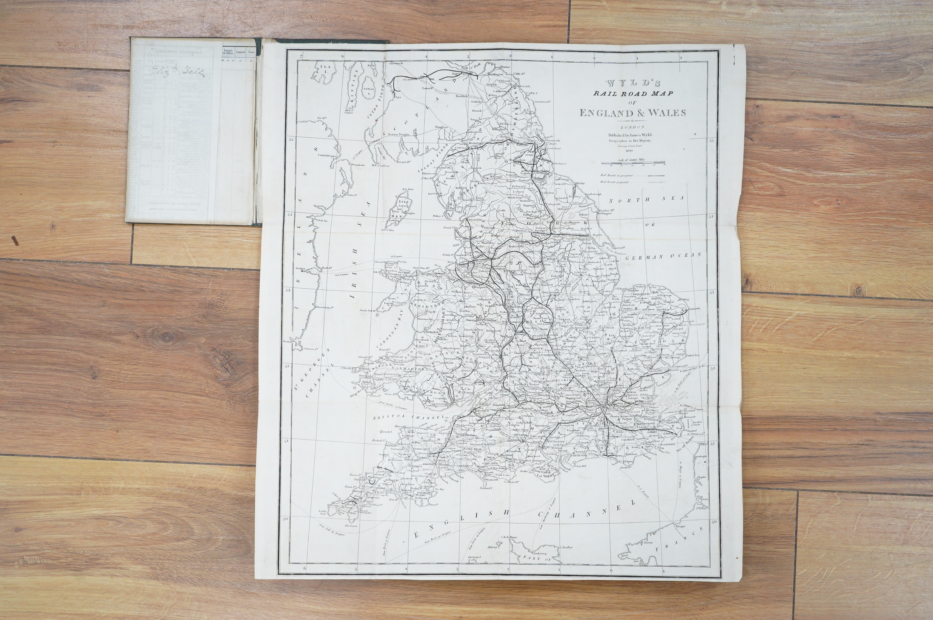 Wyld’s Railroad Map of England & Wales, small folding map by James Wyld a later edition dated 1840, 43 x 39cm